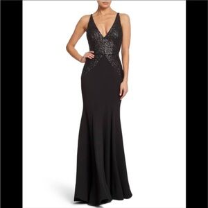 Dress the Population Black Sequin Evening Wedding Guest Prom Gown NWOT